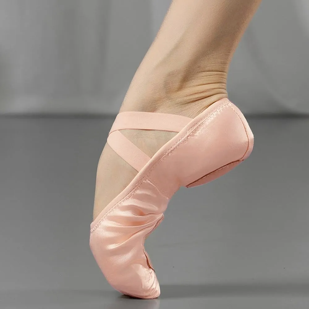 Women's Ballet Shoes, Premium Satin Dance Slippers, Split Soles Non-Slip Yoga Flat for Girls Boys Adults