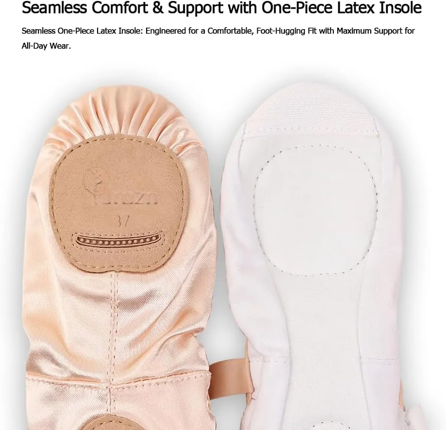 Women's Ballet Shoes, Premium Satin Dance Slippers, Split Soles Non-Slip Yoga Flat for Girls Boys Adults