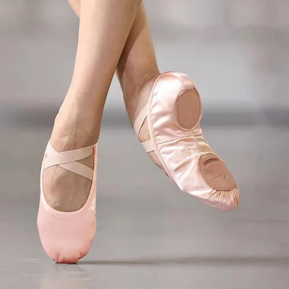 Women's Ballet Shoes, Premium Satin Dance Slippers, Split Soles Non-Slip Yoga Flat for Girls Boys Adults