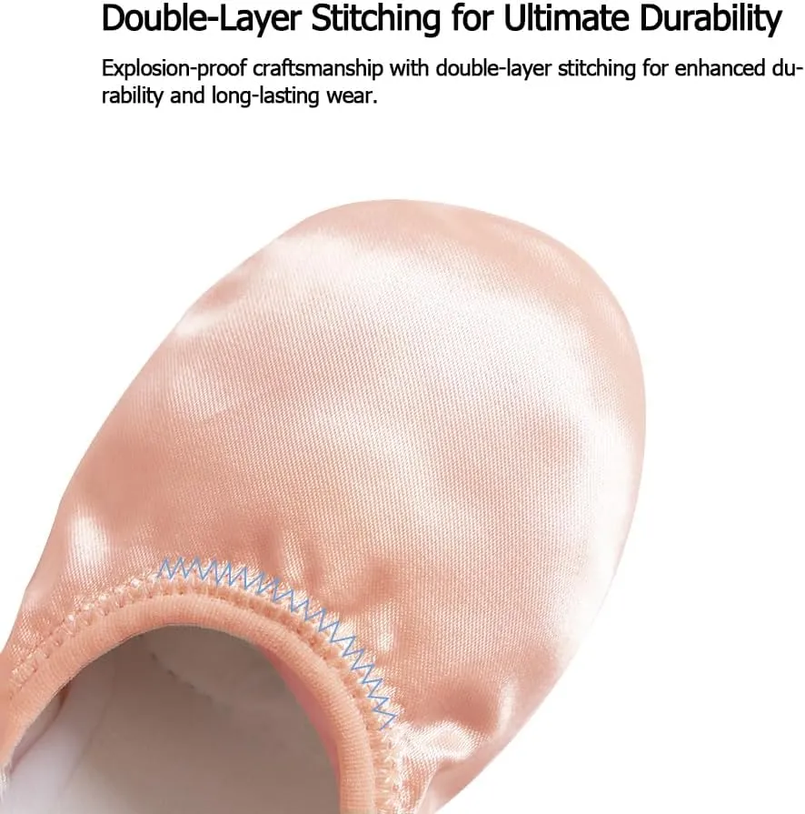 Women's Ballet Shoes, Premium Satin Dance Slippers, Split Soles Non-Slip Yoga Flat for Girls Boys Adults