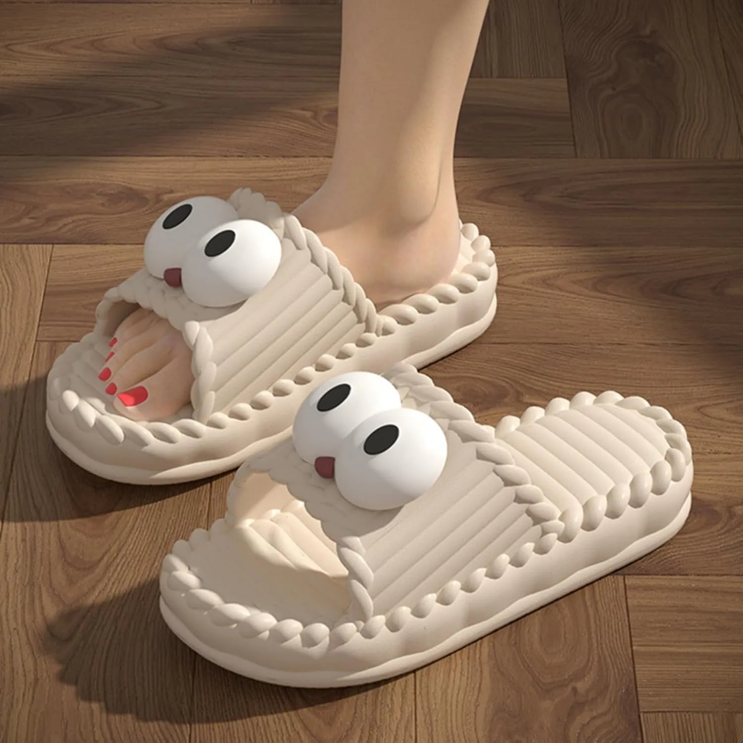 Women’s Bow Polka Dots Slippers Sandals Summer Puppy Dog Bear Flat Cute Slides Cushioned Home Beach Outdoor Shower Shoes