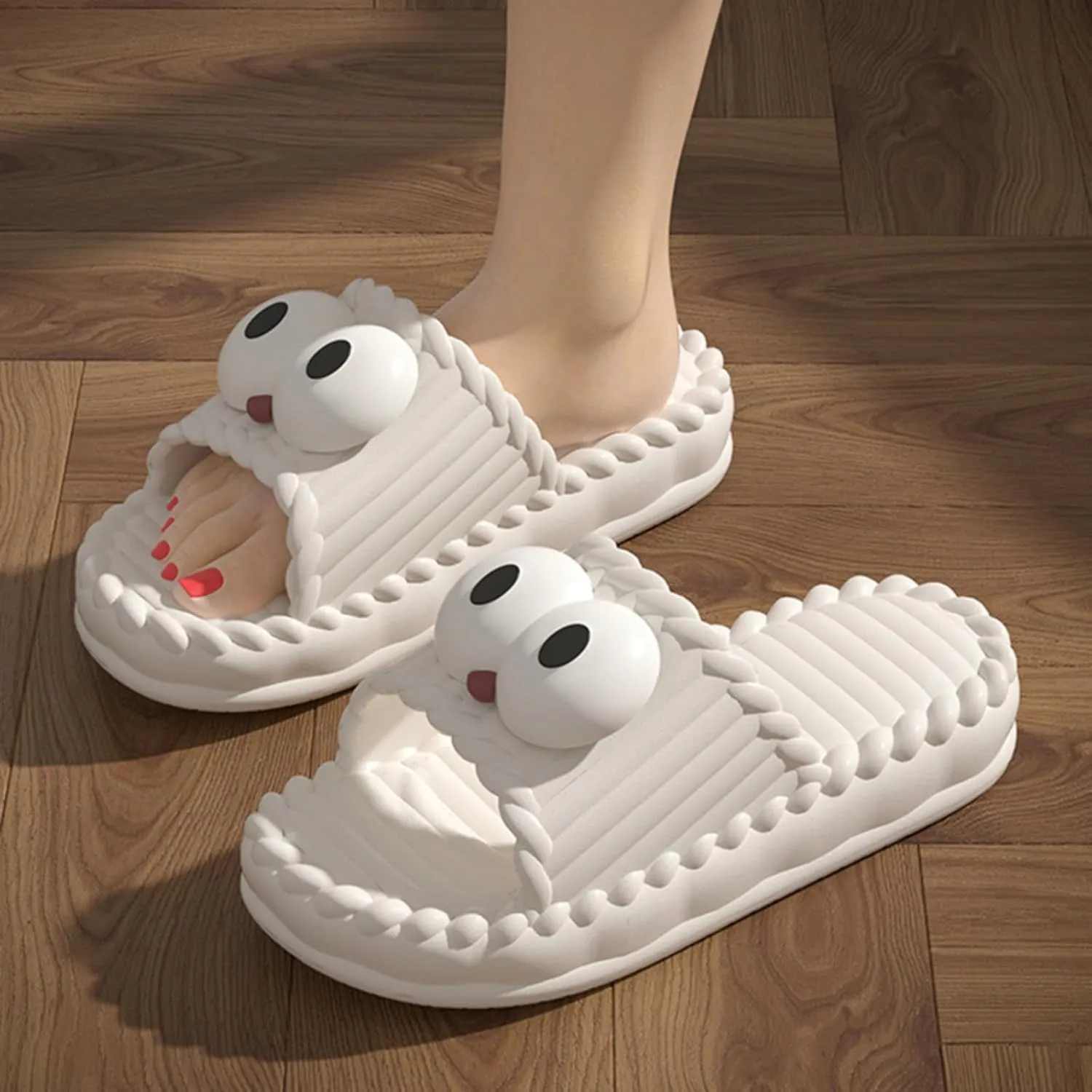 Women’s Bow Polka Dots Slippers Sandals Summer Puppy Dog Bear Flat Cute Slides Cushioned Home Beach Outdoor Shower Shoes