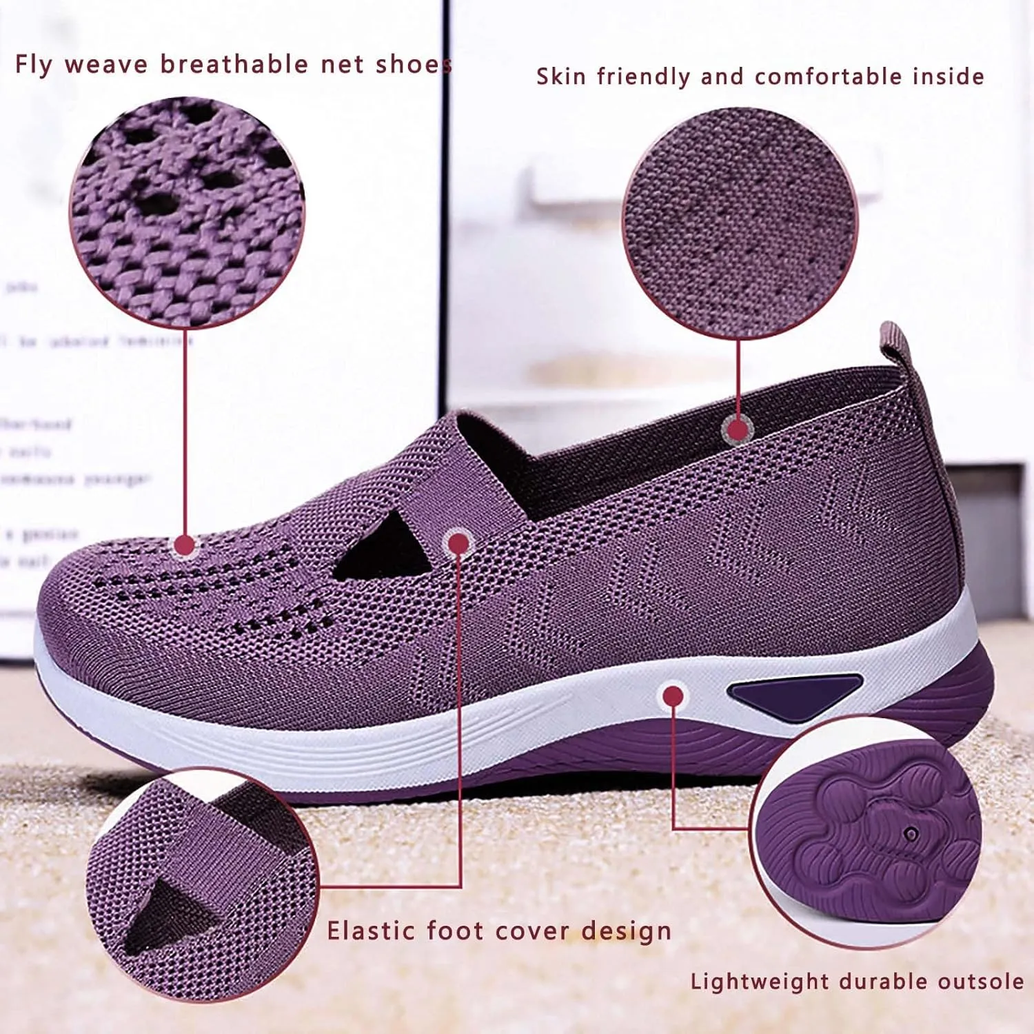 Women'S Breathable Soft Shoes Hands Free Slip On Arch Support Sneakers Walking Foam Go Running Shoes
