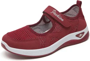 Womens Casual Sneakers Lightweight Flat Mary Jane Shoes Ladies Fashion Adjustable Easy On and Off Strap Working Nurse Shoes Mesh Breathable Walking Sneakers