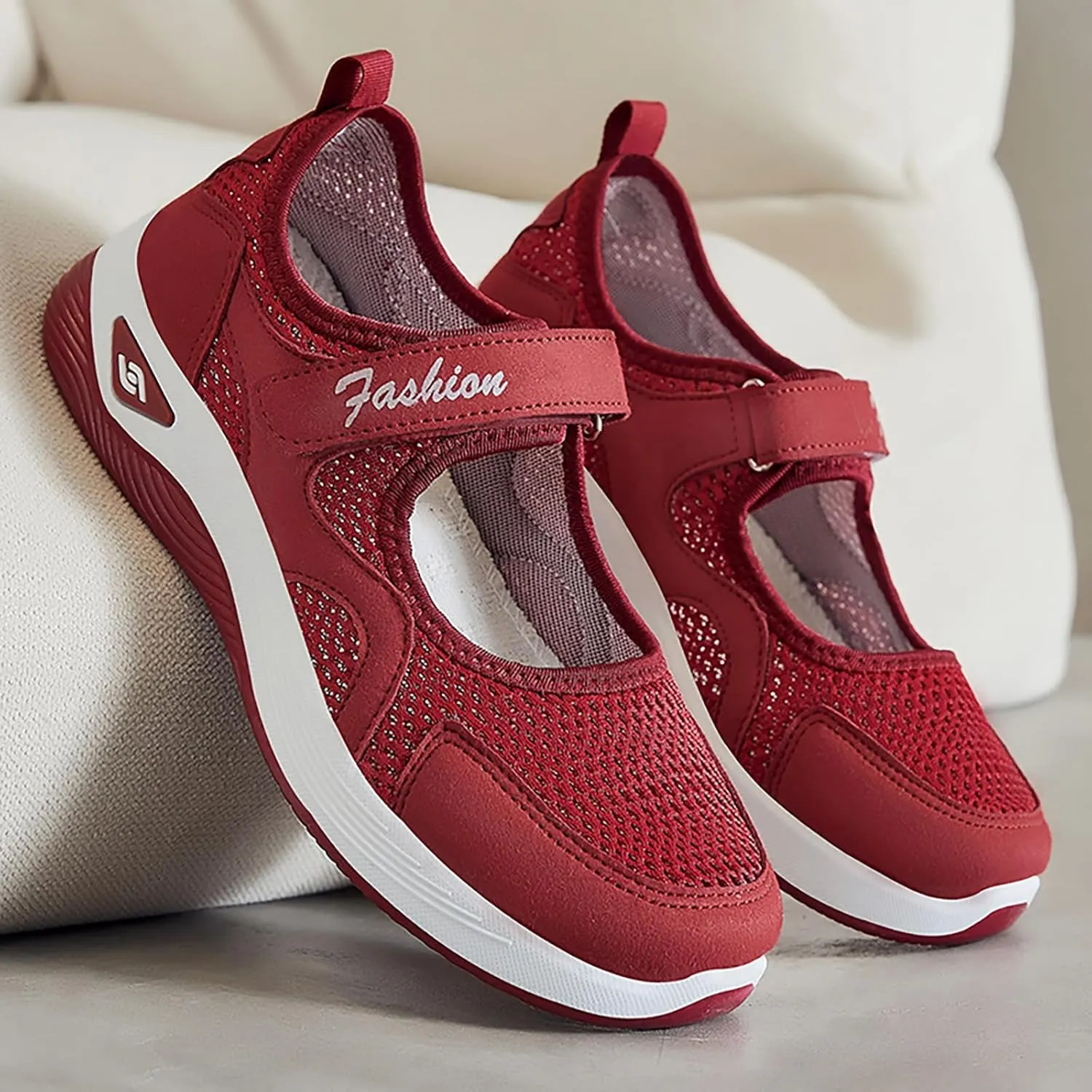 Womens Casual Sneakers Lightweight Flat Mary Jane Shoes Ladies Fashion Adjustable Easy On and Off Strap Working Nurse Shoes Mesh Breathable Walking Sneakers