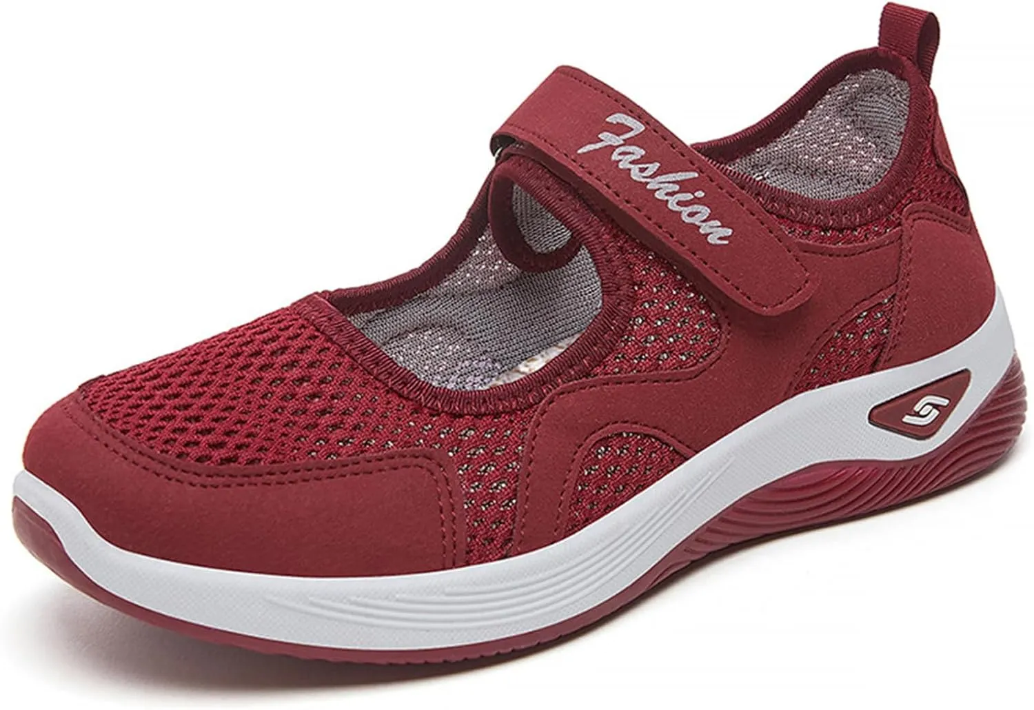 Womens Casual Sneakers Lightweight Flat Mary Jane Shoes Ladies Fashion Adjustable Easy On and Off Strap Working Nurse Shoes Mesh Breathable Walking Sneakers