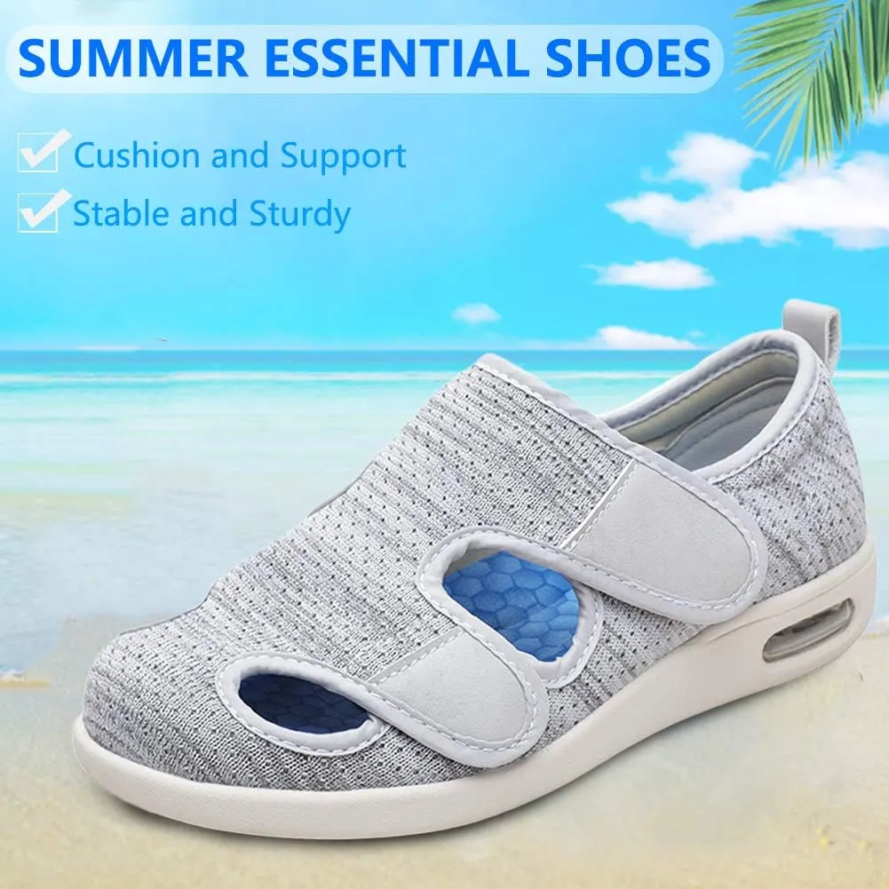 Women's Diabetic Sandals, Adjustable Closure Comfy Slippers, Extra Wide Walking Shoes for Diabetic Edema Plantar Fasciitis Bunions Arthritis Swollen Feet