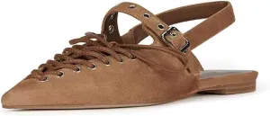 Women's Fashion Eyelet V-Shaped Lace-up Flat Shoes Pointed Closed Toe Sexy Slingback Cross Lace-up Comfortable Casual Office Work Summer Flat Shoes