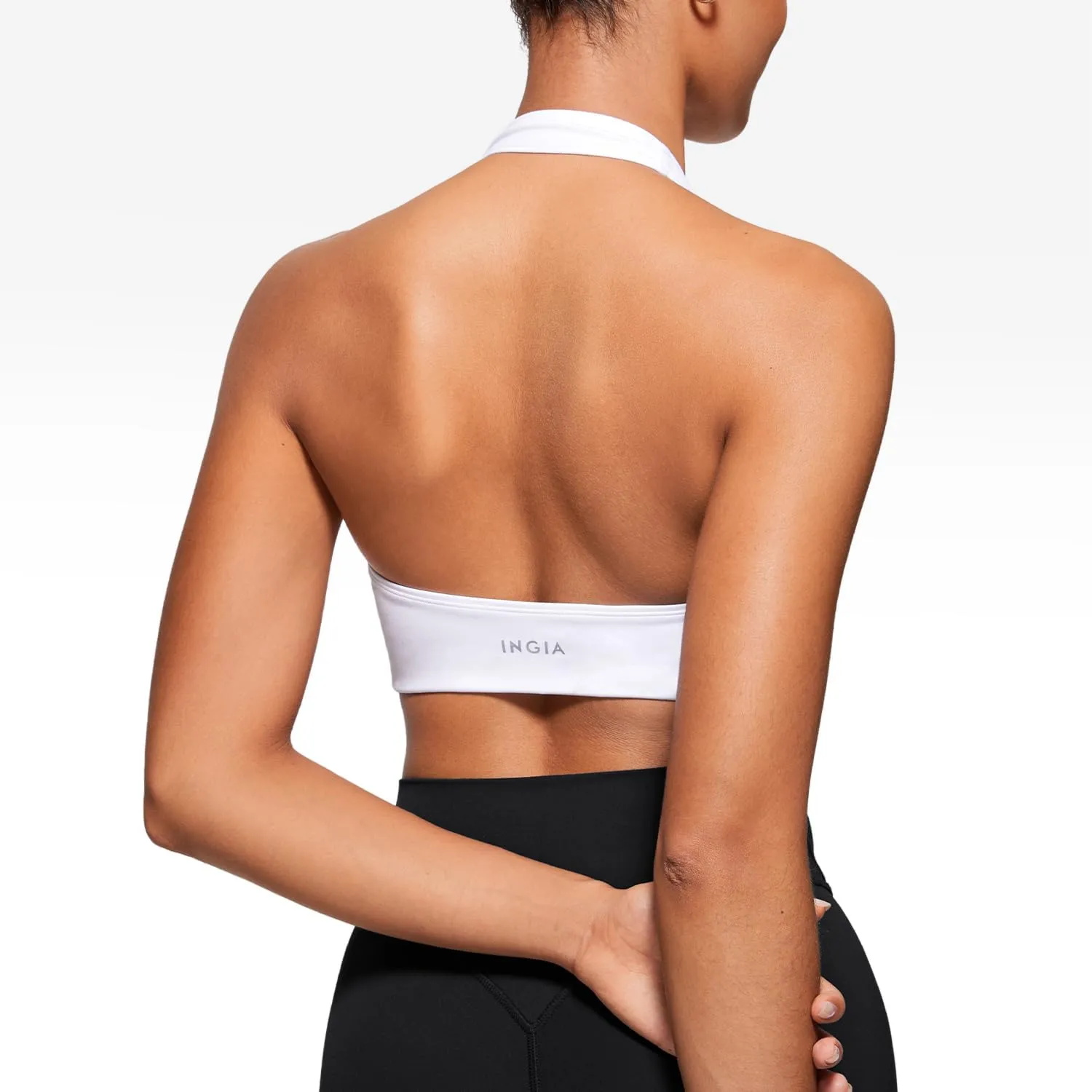 Womens Halter Longline Sports Bra Padded Low Back Yoga Bar Workout Crop Top with Built in Bra