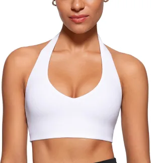 Womens Halter Longline Sports Bra Padded Low Back Yoga Bar Workout Crop Top with Built in Bra