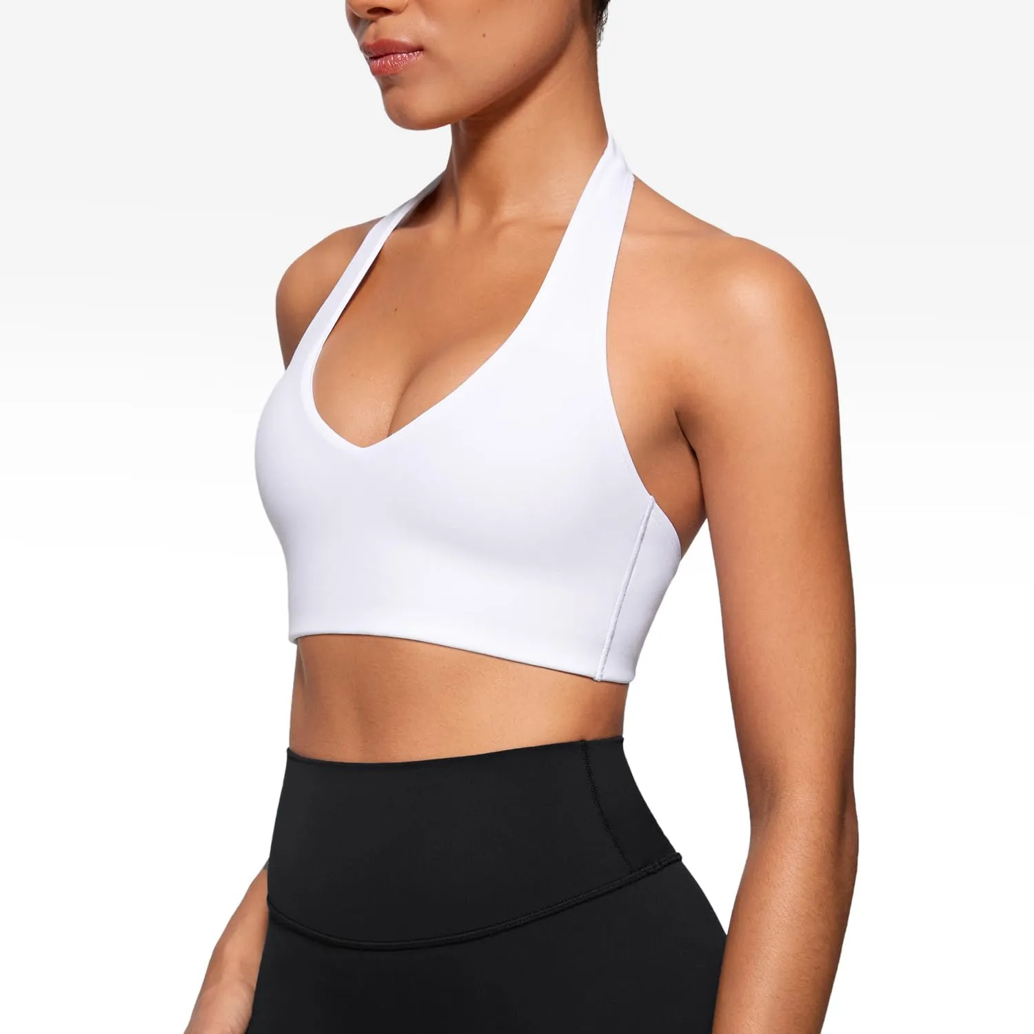 Womens Halter Longline Sports Bra Padded Low Back Yoga Bar Workout Crop Top with Built in Bra