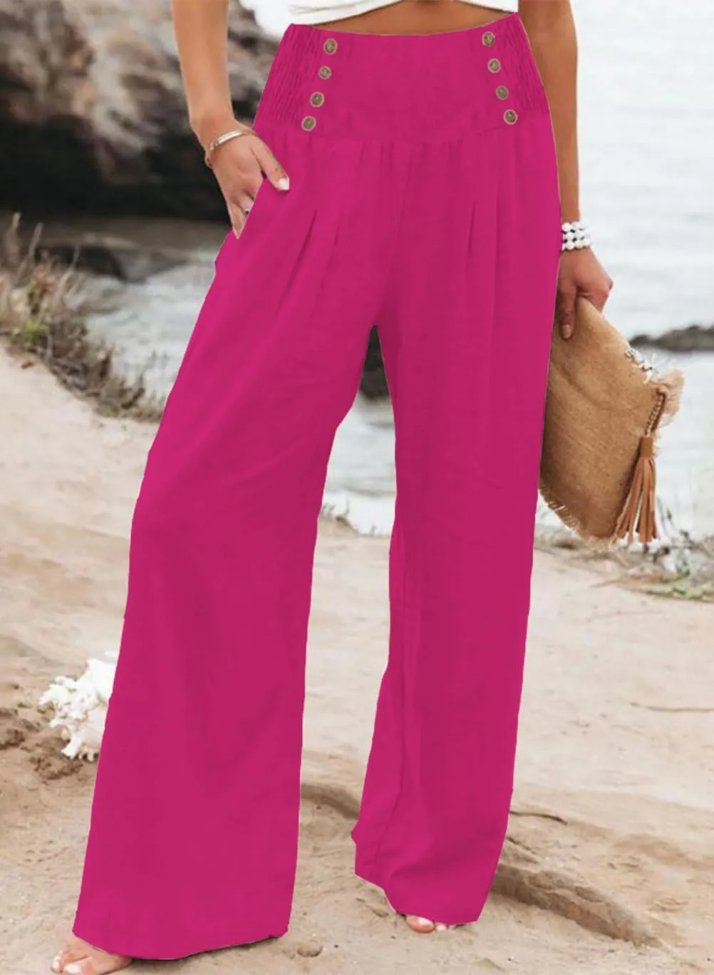 Womens High Waisted Wide Leg Palazzo Pants Casual Lounge Boho Flowy Pants with Pockets