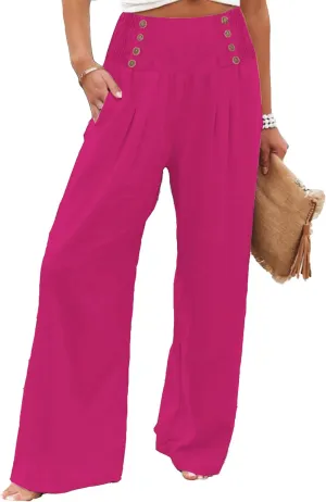 Womens High Waisted Wide Leg Palazzo Pants Casual Lounge Boho Flowy Pants with Pockets