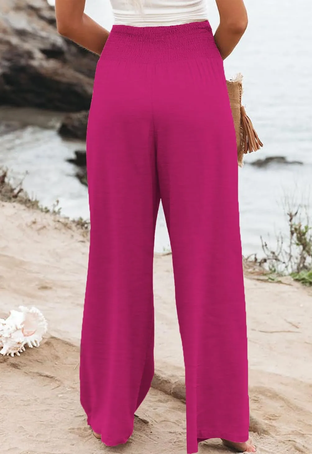 Womens High Waisted Wide Leg Palazzo Pants Casual Lounge Boho Flowy Pants with Pockets