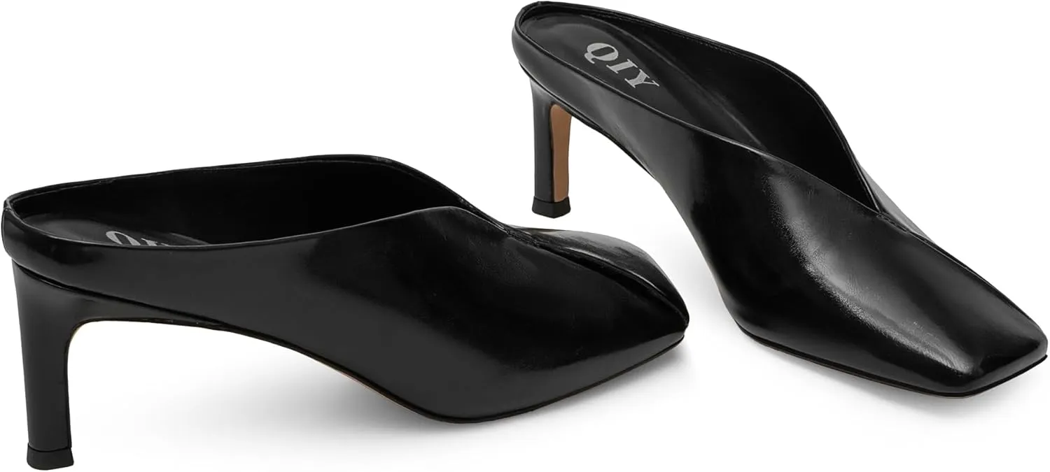 Womens Kitten Heels Square Closed Toe Stiletto Mule Heels Slip on Sandals Comfort Dress Party Pumps