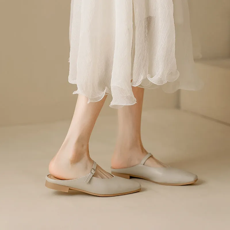 Women's Leather Stylish Comfortable Daily Mule Shoes