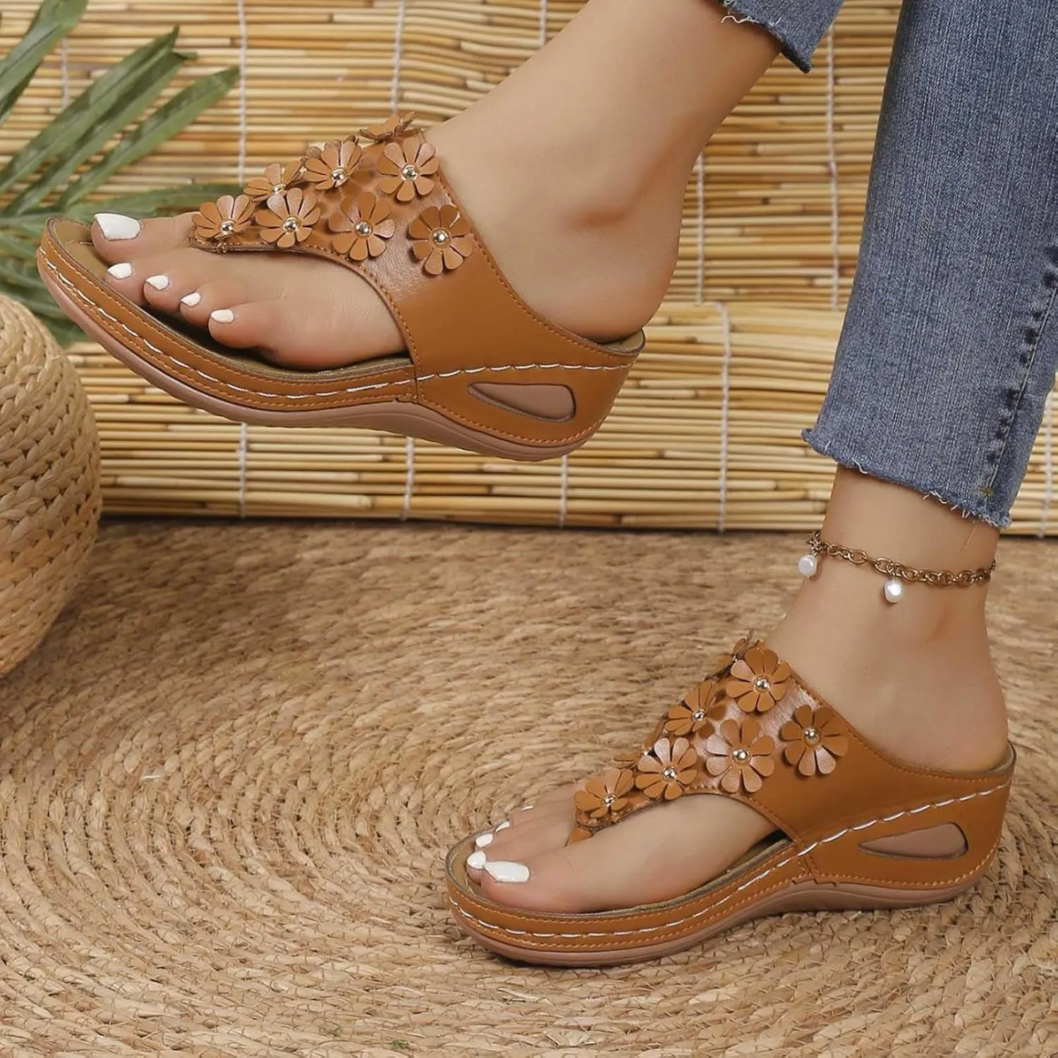 Women's New Summer Floral Wedge Flip-flops