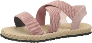 Women's Open Toe Elastic Ankle Strap Flat Summer Beach Sandal Comfy Slip on Sandals Dressy Strappy Shoes Sandals