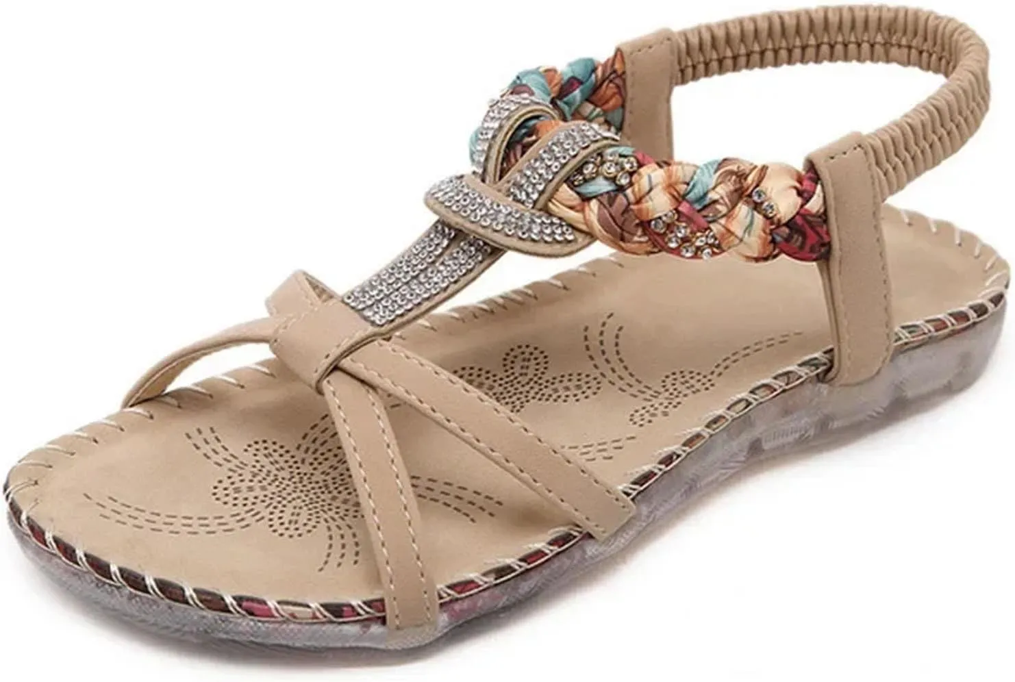 Women's Rhinestone Flat Sandals Summer Ethnic Beach Casual Shoes Gladiator Sandals