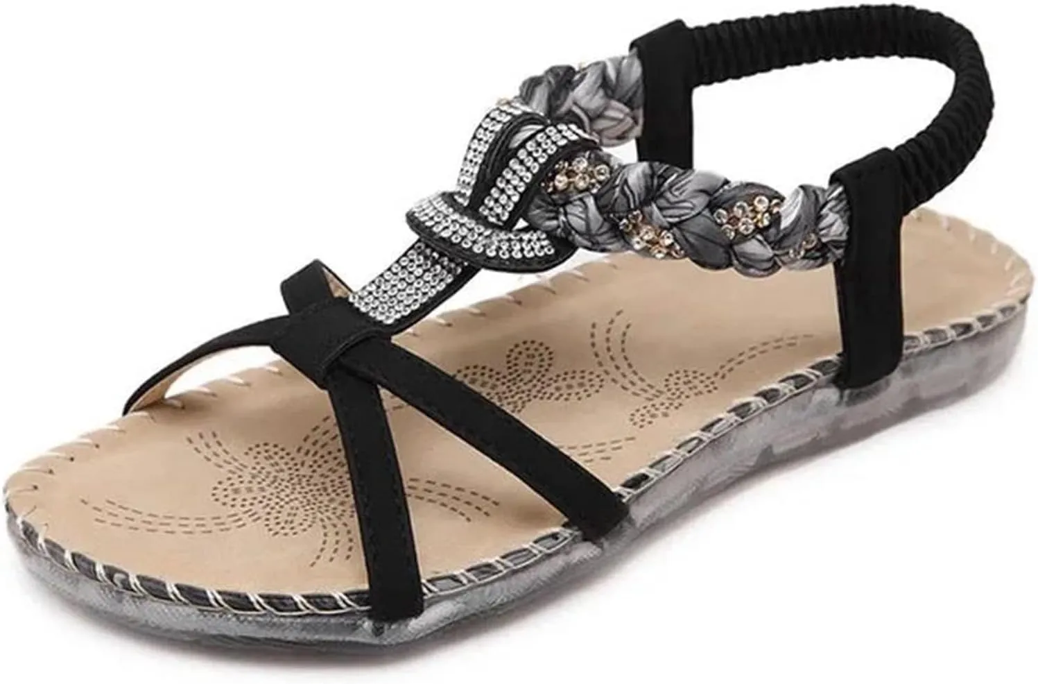 Women's Rhinestone Flat Sandals Summer Ethnic Beach Casual Shoes Gladiator Sandals