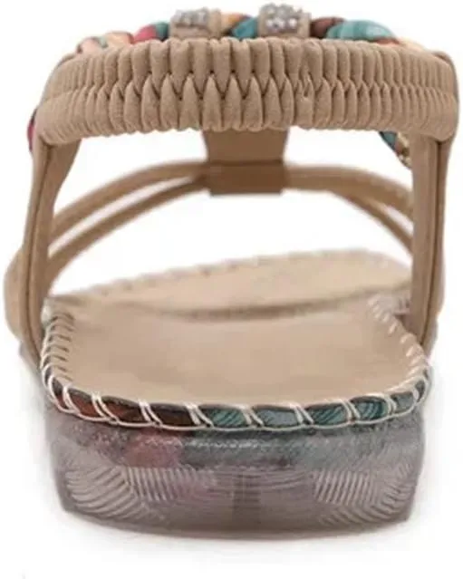 Women's Rhinestone Flat Sandals Summer Ethnic Beach Casual Shoes Gladiator Sandals