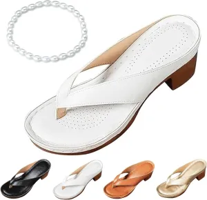 Women's Solid Color Summer Chunky Heel Sandals,Summer Comfortable Open Toe Wedge Flip-Flops Casual Shoes