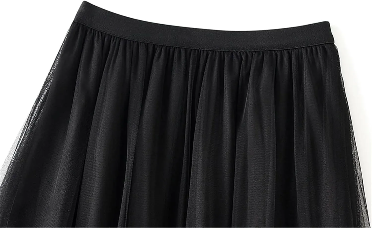 Women’S Solid Mesh Tulle Long Skirts Elastic High Waist Ruffle Hem Fluffy A-Line Midi Skirts