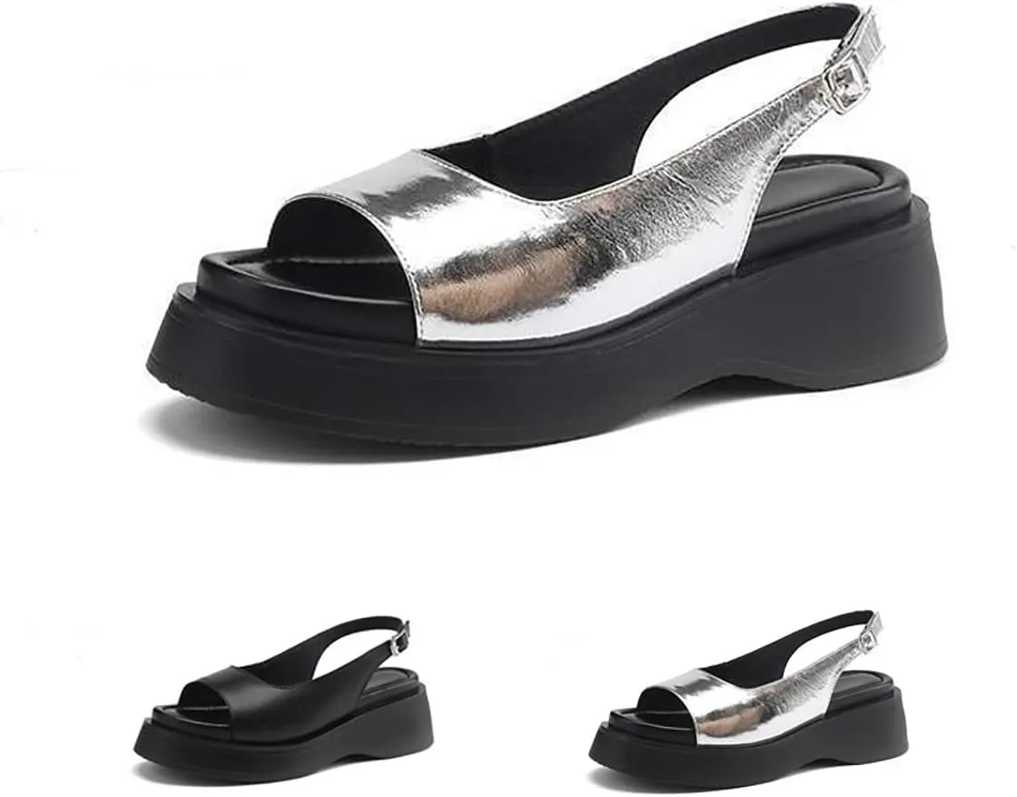 Women's Square Head Elastic Belt Flat Sandals Casual Slip On Shoe Non-Slip Leather Open Toe Shoes Fashion Elastic Beach Sandals
