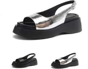 Women's Square Head Elastic Belt Flat Sandals Casual Slip On Shoe Non-Slip Leather Open Toe Shoes Fashion Elastic Beach Sandals