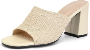 Women's Square Open Toe Heels Sandals, Mules Chunky Block Low Heel Comfortable Casual Dress Slip On Slides Shoes