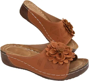 Womens Wedge Sandals 2025 Flower Summer Dressy Flat Open Toe Platform Shoes Casual Boho Slip on Beach Walking Sandals