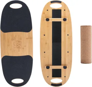 XCMAN Balance Board Surf Trainer with Adjustable Stoppers - 3 Different Distance Options Bamboo Balance Board for Surfing, Snowboarding, Skiing, Skateboarding, Yoga Training