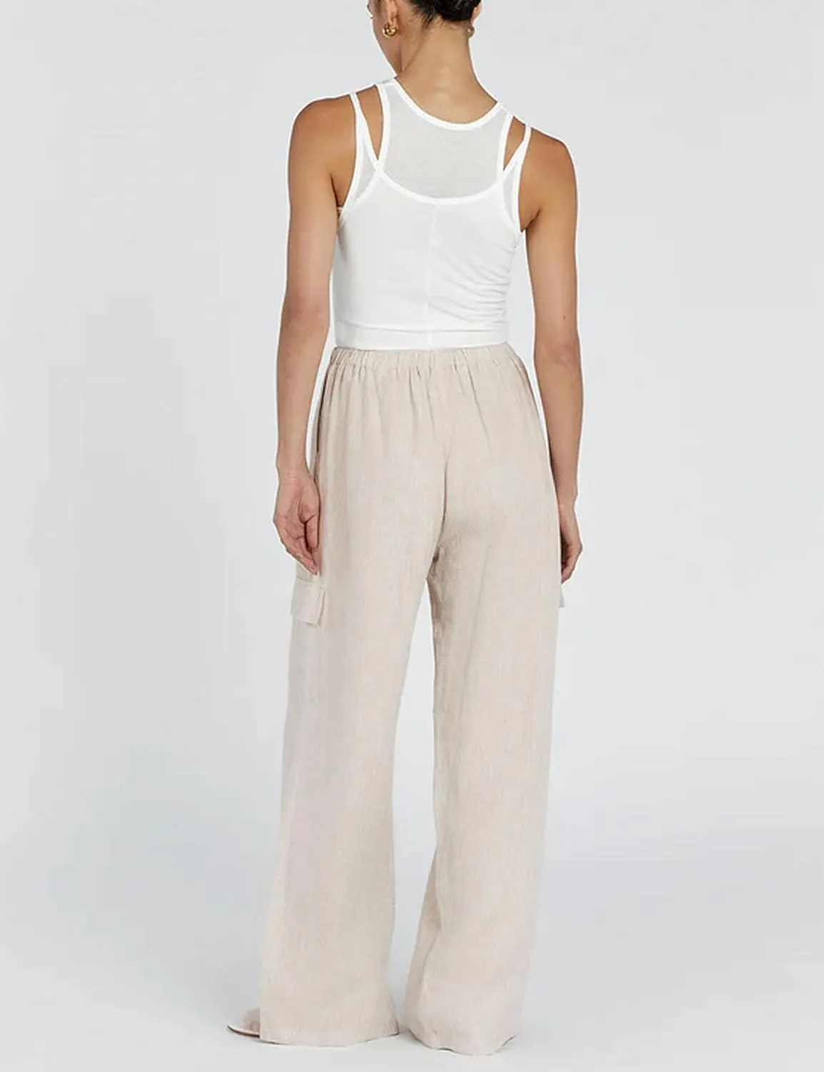 Xiaoxuemeng Womens Cotton Linen Wide Leg Pants Casual Elastic Waisted Cargo Pants with Pockets