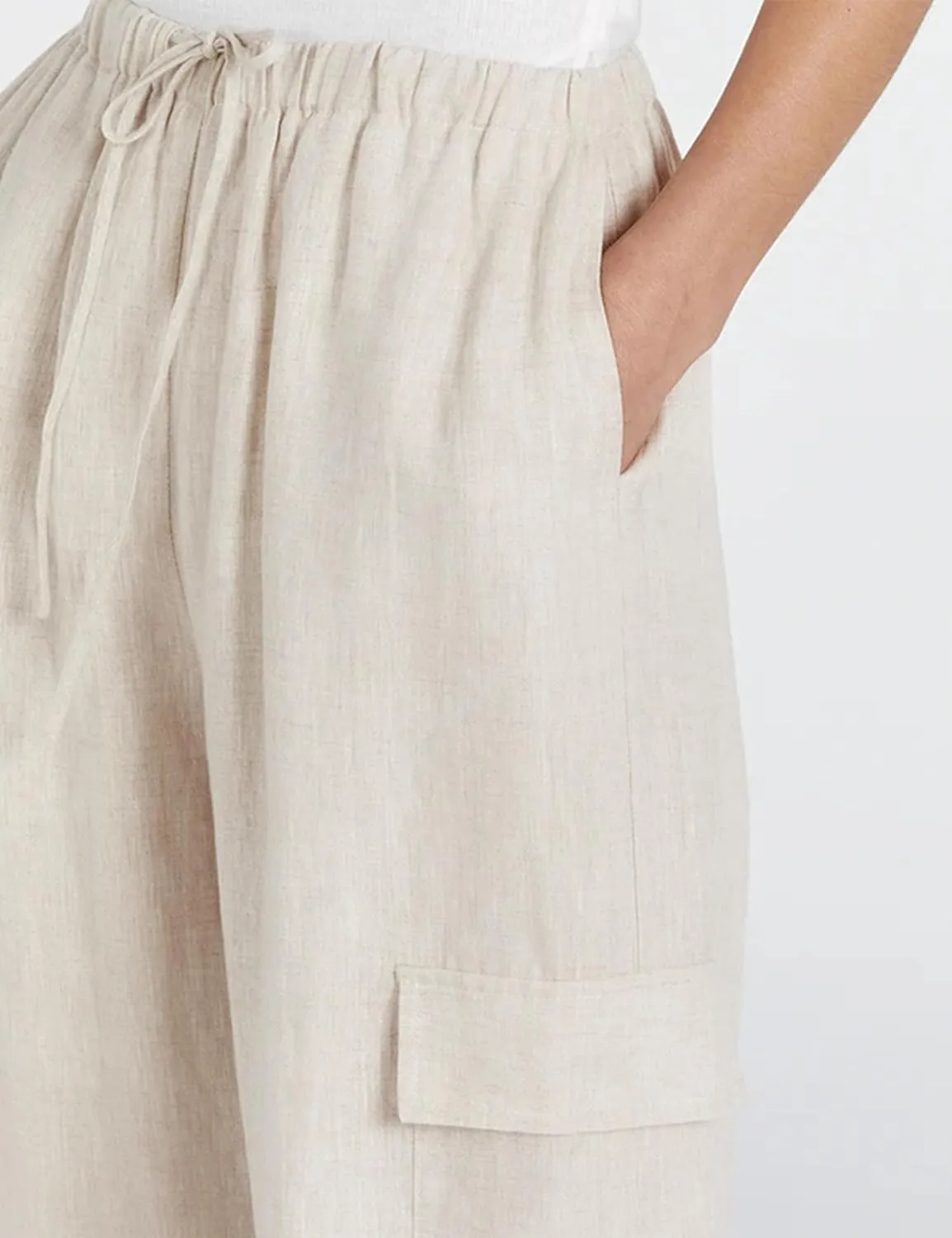 Xiaoxuemeng Womens Cotton Linen Wide Leg Pants Casual Elastic Waisted Cargo Pants with Pockets
