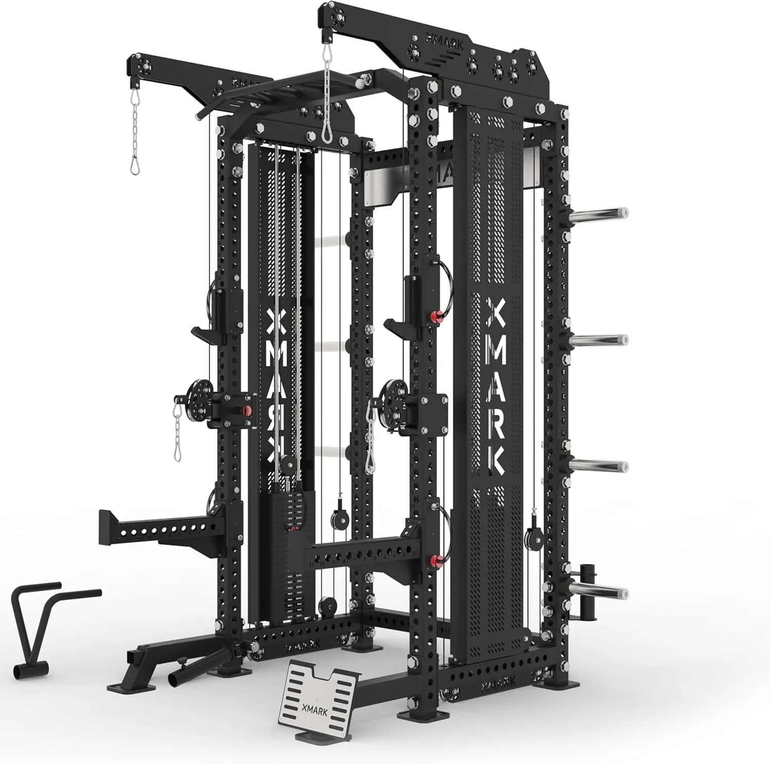 XMark Half Power Rack Functional Trainer with LAT Pull Down and Low Row for Commercial Gyms or Home