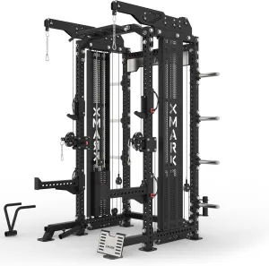 XMark Half Power Rack Functional Trainer with LAT Pull Down and Low Row for Commercial Gyms or Home