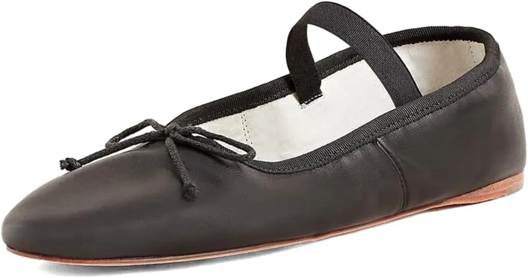 XYD Women Girls Ballet Flats Slip On Closed Almond Toe Elastic Single Strap Bowknot Cute Dress Date Shoes