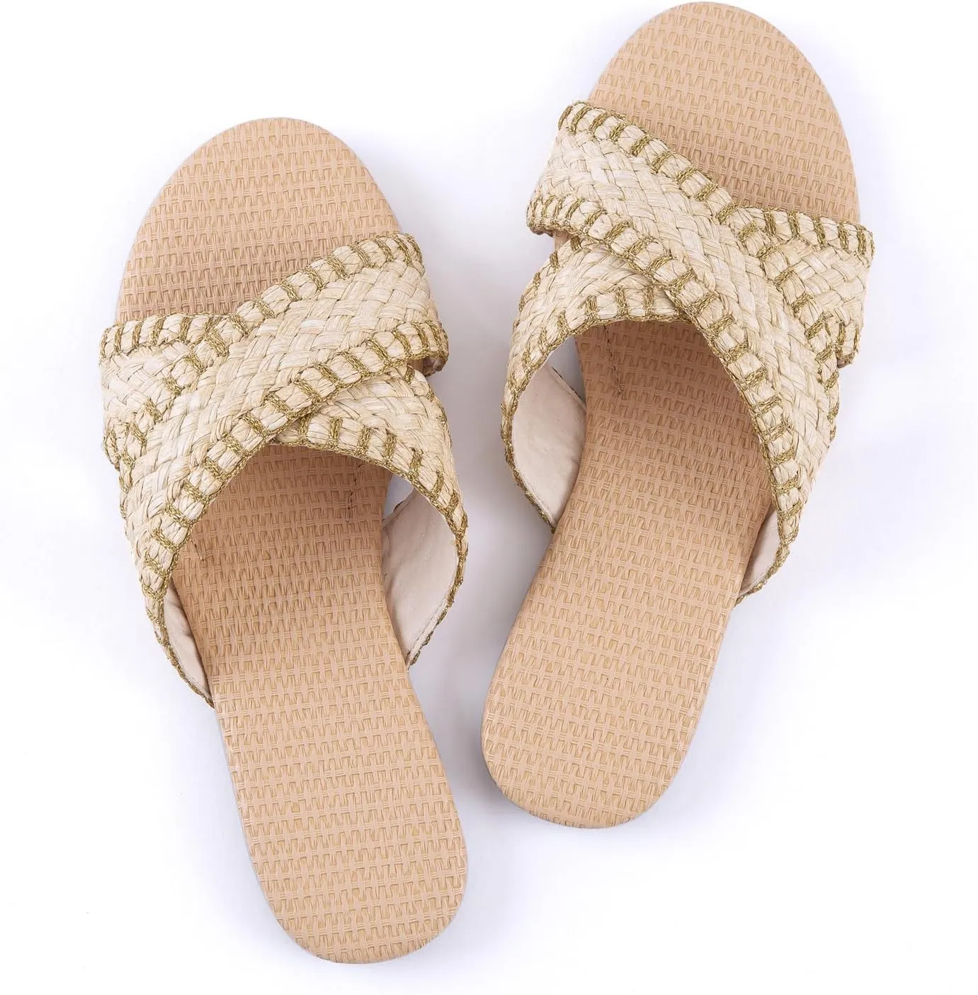 YANWENFANG Women's Flat Sandals Braided Bohemian Strap Dressy Summer Beach Black Brown Comfortable Casual Slip On