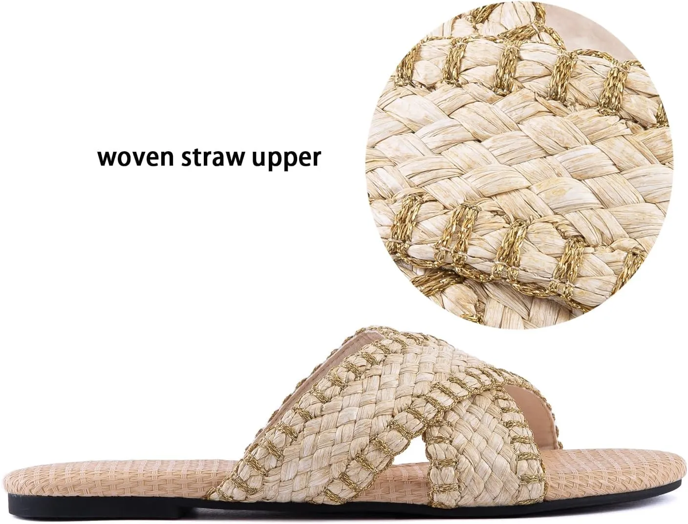 YANWENFANG Women's Flat Sandals Braided Bohemian Strap Dressy Summer Beach Black Brown Comfortable Casual Slip On