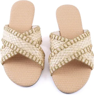 YANWENFANG Women's Flat Sandals Braided Bohemian Strap Dressy Summer Beach Black Brown Comfortable Casual Slip On