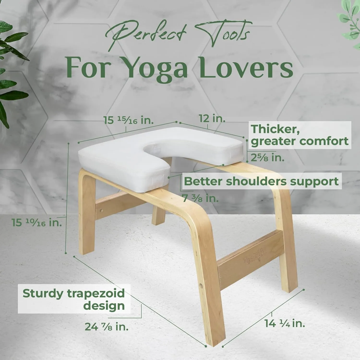 Yes4All Yoga Headstand Bench with PU Pads Thickness Foam, Wooden Yoga Inversion Chair for Balance Training,Core Strengthening - P.A.