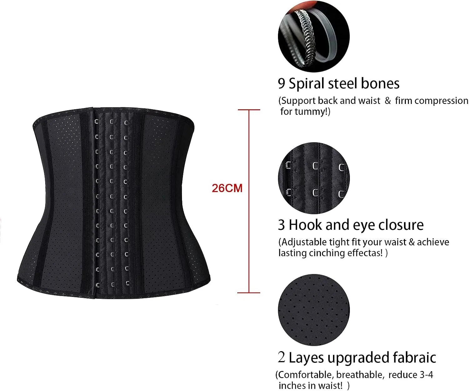 YIANNA Short Torso Waist Trainer Corset for Tummy Control Underbust Sports Workout Hourglass Body Shaper