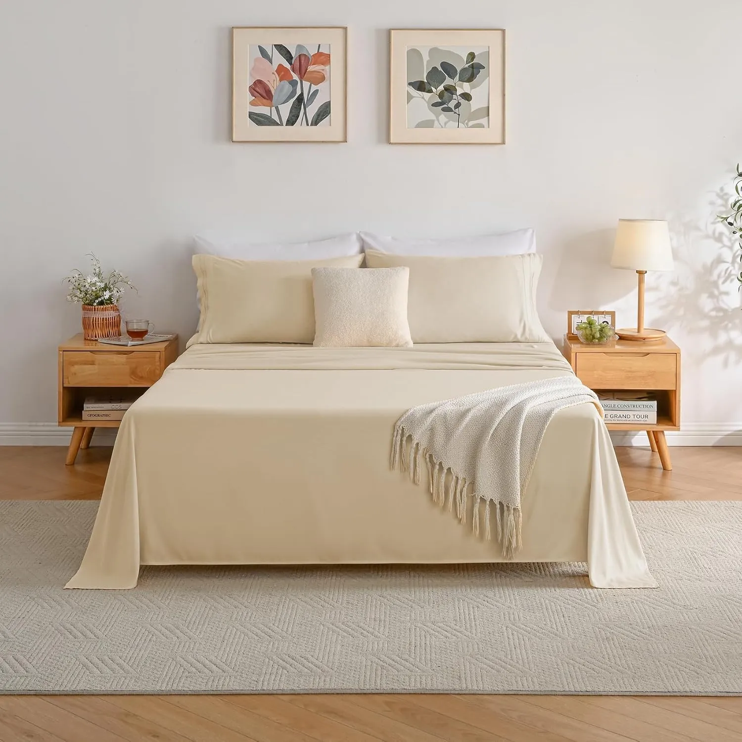 Yibeizi Beige Sheet Set Twin Size, Kids Bedsheets Microfiber Deep Pocket Cute Bed Sheet & Pillowcase Sets 3 Pieces