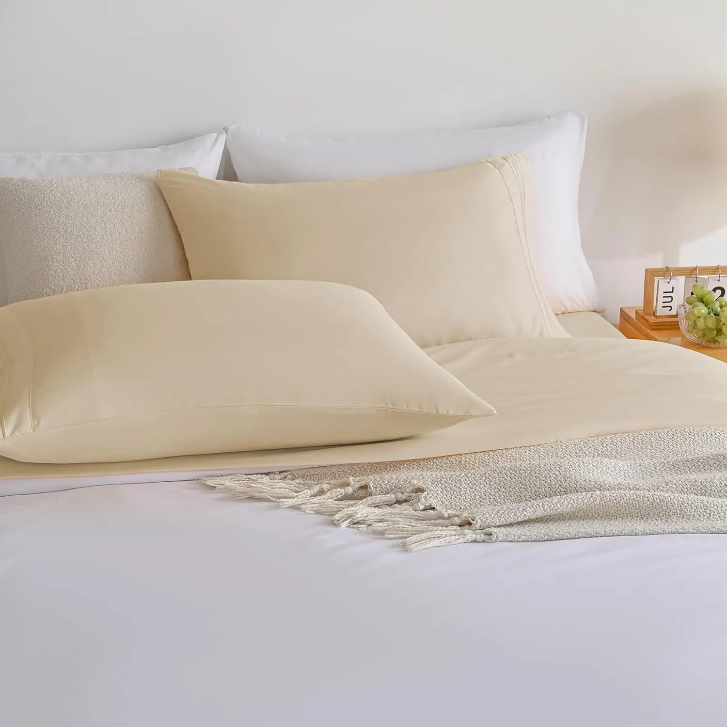 Yibeizi Beige Sheet Set Twin Size, Kids Bedsheets Microfiber Deep Pocket Cute Bed Sheet & Pillowcase Sets 3 Pieces