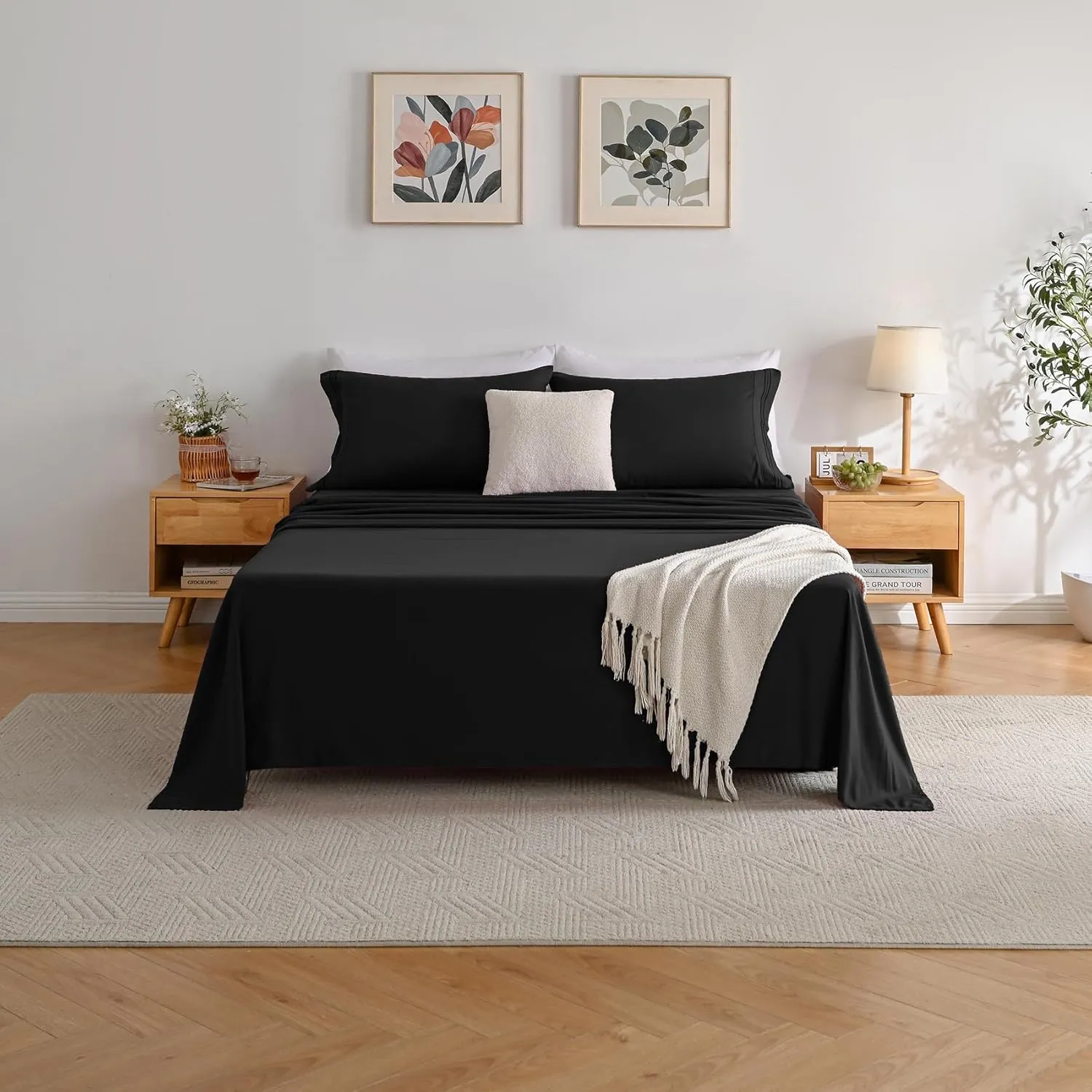 Yibeizi Black Sheet Set Twin Size, Kids Bedsheets Microfiber Deep Pocket Cute Bed Sheet & Pillowcase Sets 3 Pieces