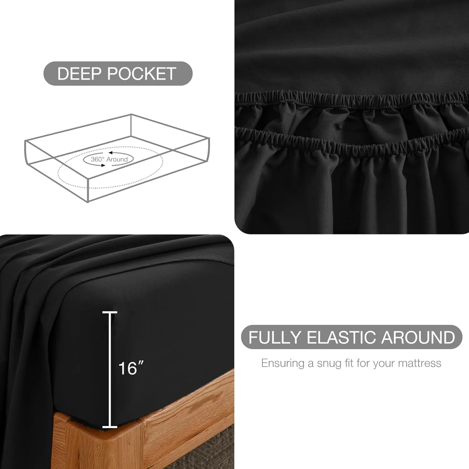 Yibeizi Black Sheet Set Twin Size, Kids Bedsheets Microfiber Deep Pocket Cute Bed Sheet & Pillowcase Sets 3 Pieces