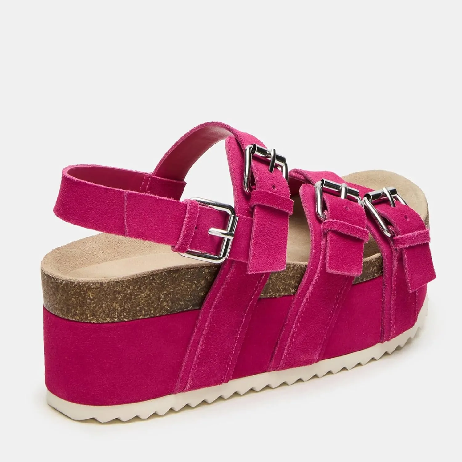 Yishaweiqi Women's Suede Strappy Platform Sandals Comfortable Cork Footbed Flatform Sandals Adjustable Buckle Straps Flat Clogs Wedge Sandals