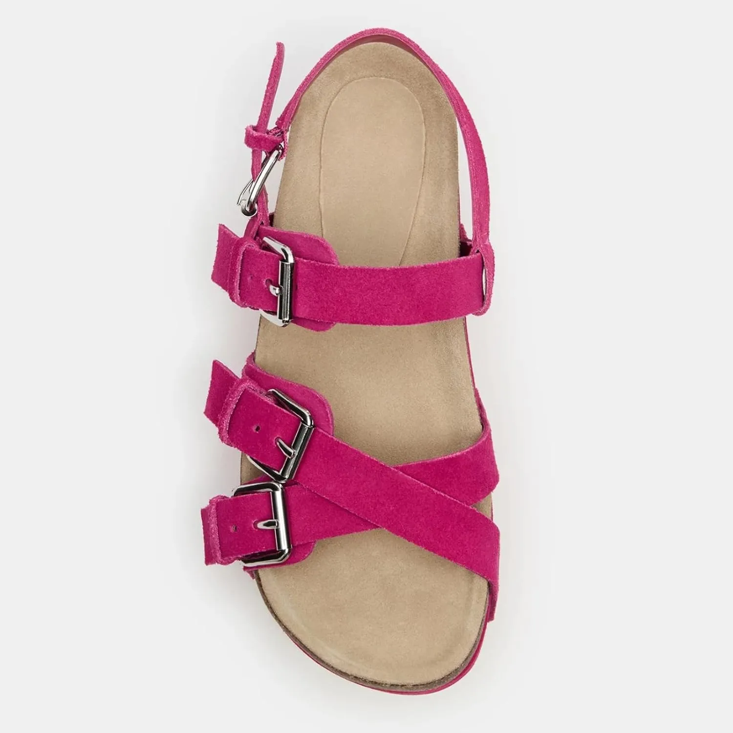Yishaweiqi Women's Suede Strappy Platform Sandals Comfortable Cork Footbed Flatform Sandals Adjustable Buckle Straps Flat Clogs Wedge Sandals