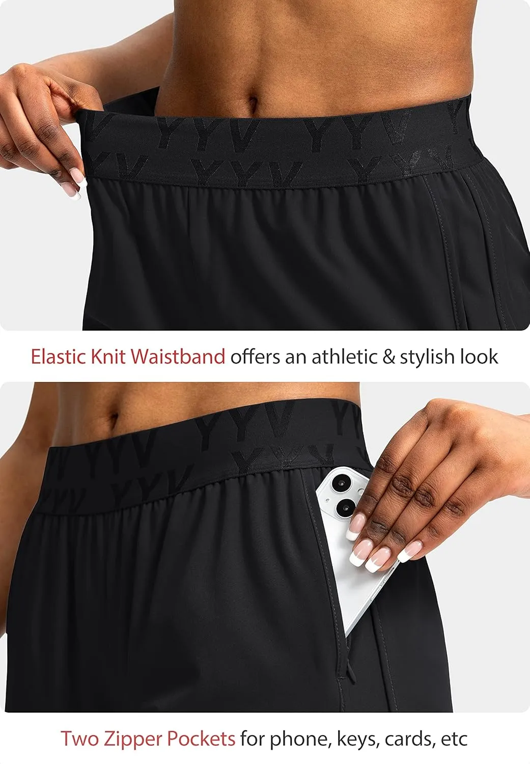 YYV Women's Running Shorts with Zipper Pockets Quick-Dry Elastic Waist Band Athletic Gym Shorts for Women with Liner