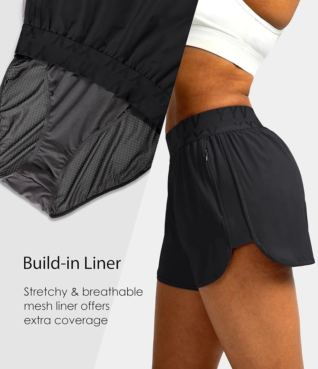 YYV Women's Running Shorts with Zipper Pockets Quick-Dry Elastic Waist Band Athletic Gym Shorts for Women with Liner
